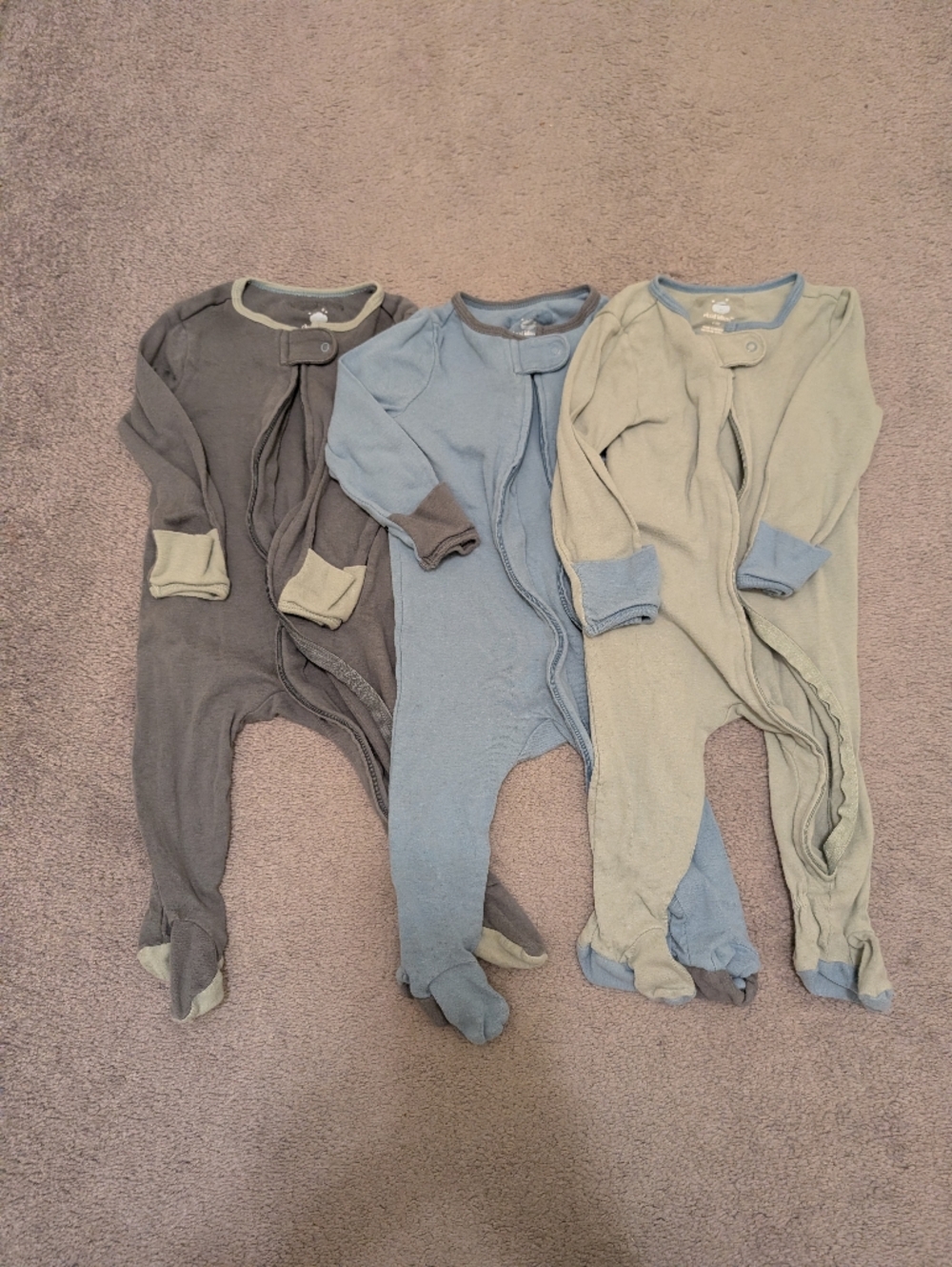 cloud island Pajamas Zipper Footies Gray, Blue, and Green Cotton 6-9 Months